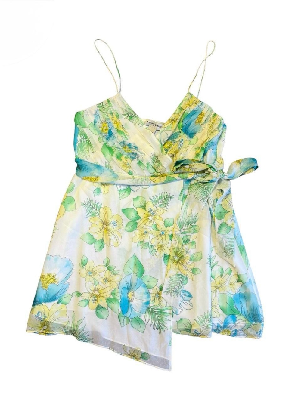 Banana Republic NWT White Yellow Green Floral Flowy Silk Tank Top Blouse Size 8
